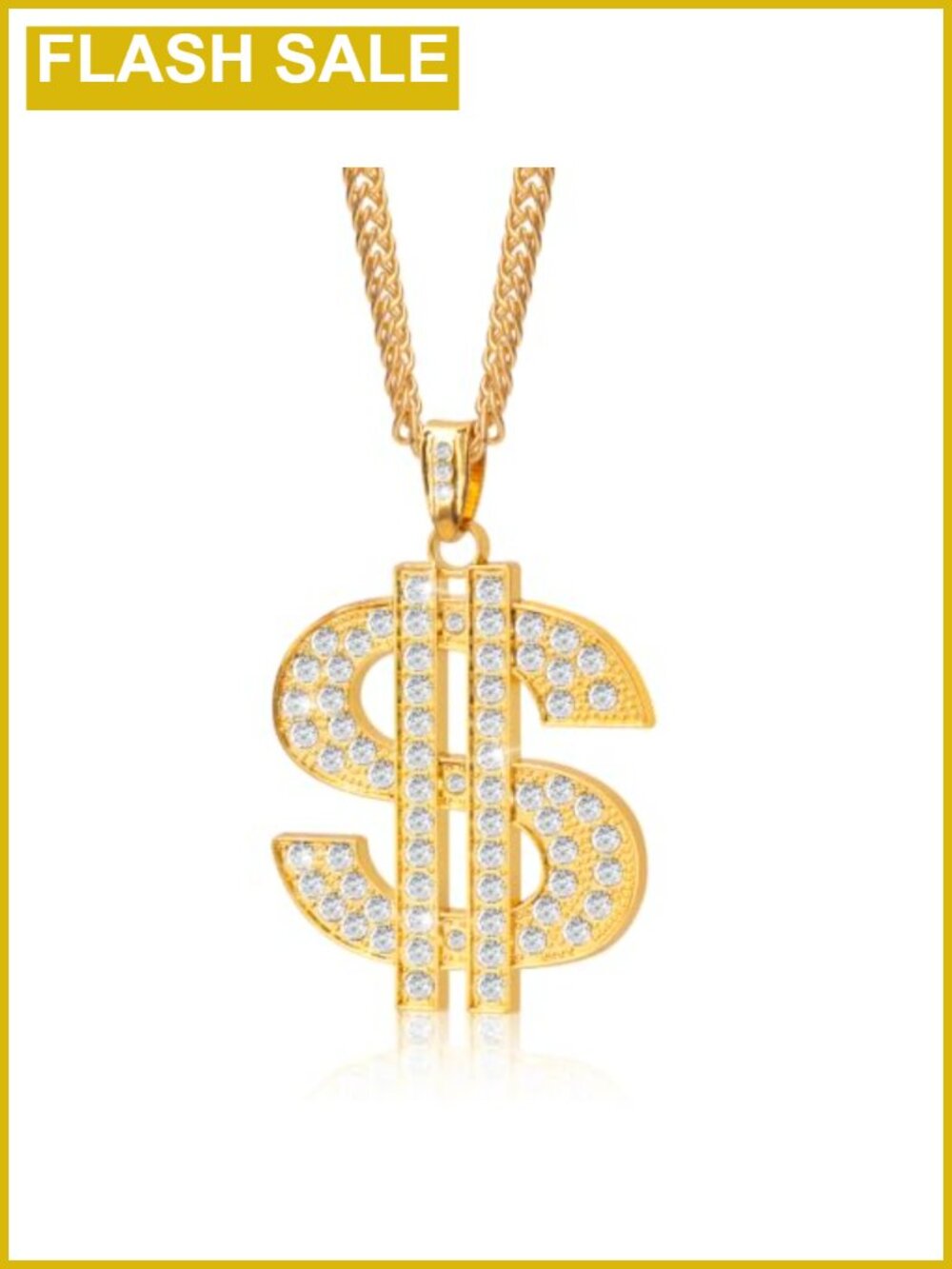 Dollar Sign Pendant Necklace 29" Zinc Alloy Hip Hop Costume Jewelry